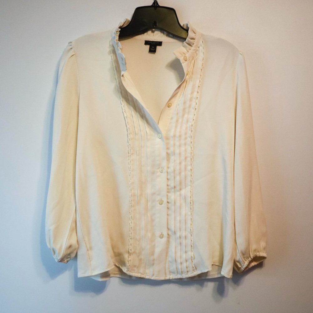 Ann Taylor Cream Ruffle Blouse